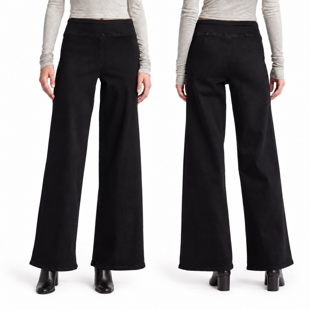 FRAME Jetset Slim Palazzo Jeans Size 1 Black High Rise Wide Leg Pull On US 25-29